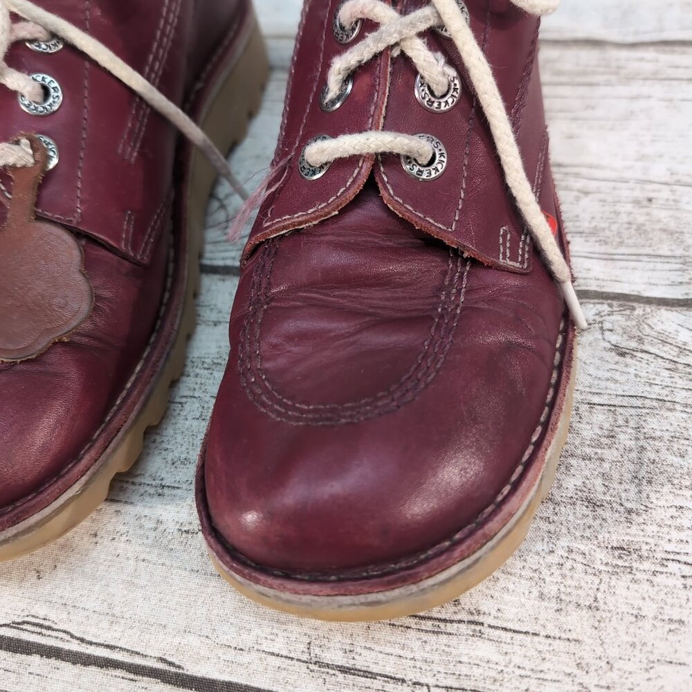 Kickers Kick Hi Boots Burgundy Leather Lace-Up Ankle Boots – Unisex - Picture 2 of 12